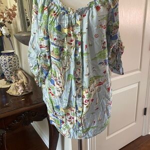 Nautical Top Lilly Pulitzer inspired with boats, islands, water, palm trees, med